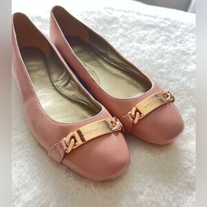 Coach Pink Leather Ballet Flats Gold Logo Hardware Women’s Slip On Shoes sz 9